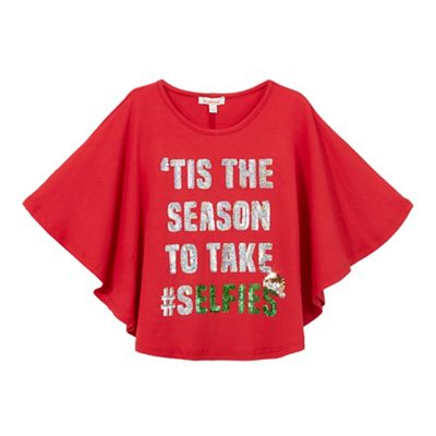 bluezoo Girls' red ''Tis the season' slogan print cape